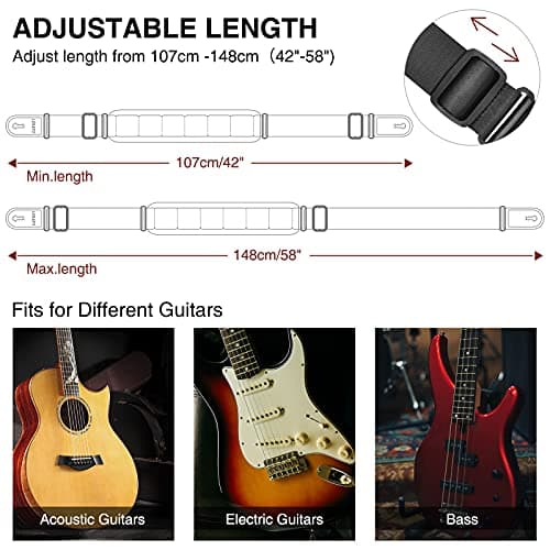 LEKATO Electric Guitar Strap with Sponge Pad Adjust 42" to 58"