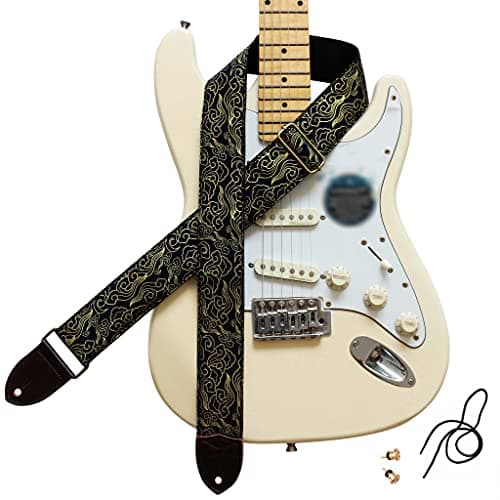 MUSIC FIRST Vintage Style Hand-Made Crochet Flowers Electric Guitar & Bass Strap, 2 Inch Width — Auspicious Cloud