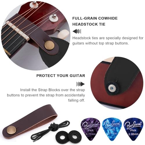 BestSounds Guitar Strap with Leather Head & Pick Holder Pockets