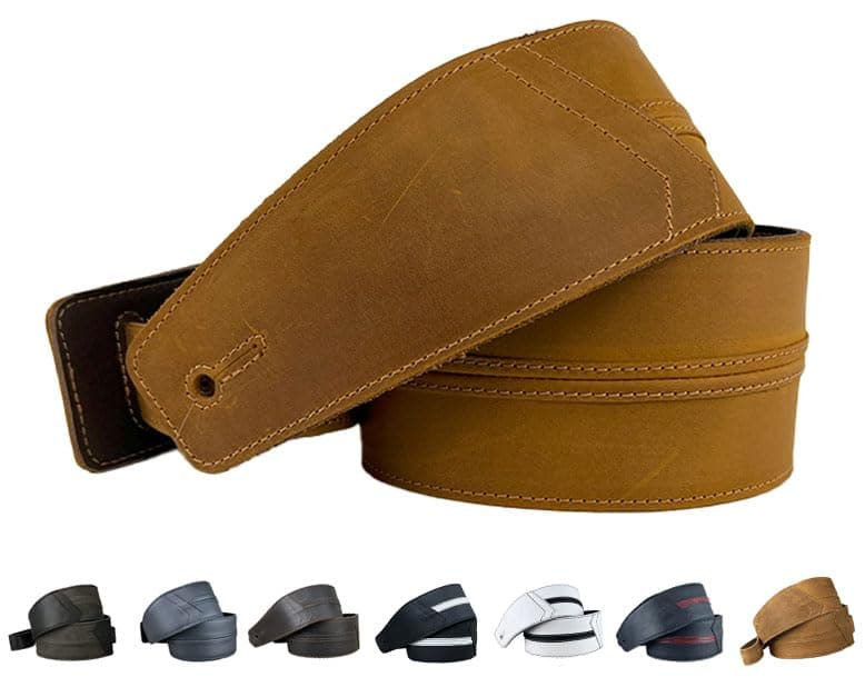 Original Straight Up Full Grain Padded Leather Guitar Strap — Light Brown