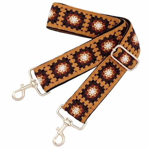 Nefelibata Adjustable 2 Purse Strap - Multi-Pattern Crossbody Replacement — Yellow Knit Embroidery