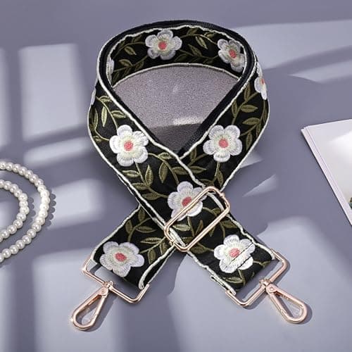 MIRIFRIGE Wide Embroidery Crossbody Bag Strap Floral Canvas