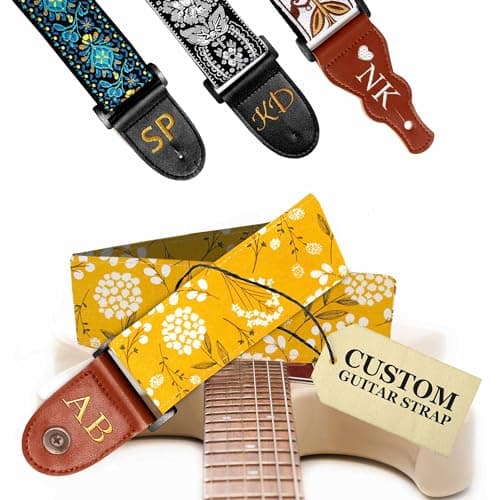 Black Silver Classic Woven Guitar Strap with Pick + Lock + Button - Add Your Text — Custom Yellow