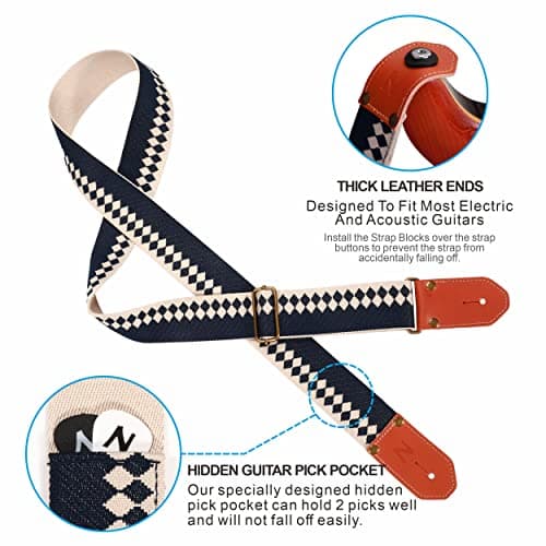 Nefelibata Cool Woven Guitar Strap - Diamond Blue Leather Ends