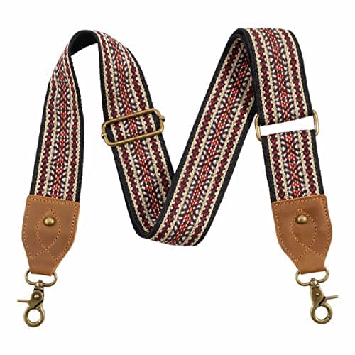Nefelibata Purse Strap - Wide Leather Shoulder Strap with Embroidery — Ethnic Style Red Embroidery