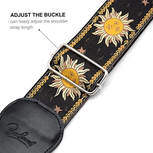 Sun Jacquard Weave Guitar Strap - Genuine Leather Ends BestSounds