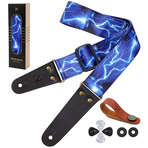 Nefelibata Guitar Strap with Hidden Pocket for Bass, Electric, and Acoustic Guitars — Lightning