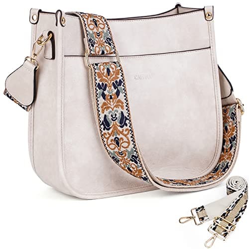 Caitina Women's Vegan Leather Adjustable Strap Crossbody Hobo Purse — A5-white