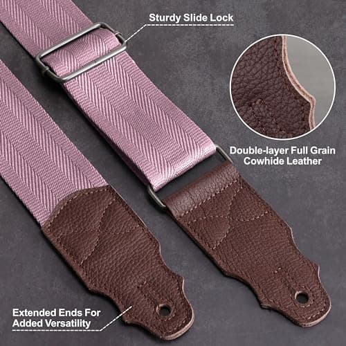 Head Layer Cowhide Leather Guitar Strap, 2-Inch Wide, 2 Locks, 4 Picks
