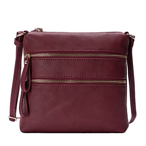 Solene Small Multi-Zip Pocket Crossbody Travel Purse — Burgundy