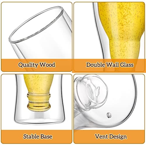 15.5 Oz Double Wall Insulated Beer Glass - Freezable Clear Pub Mug for Beer Lovers