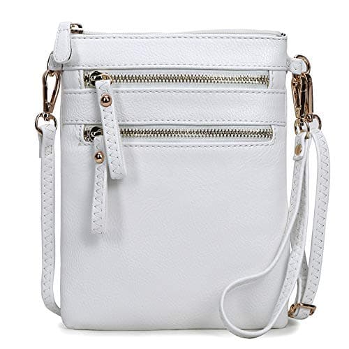 Solene Women's Small Crossbody Bag with Multi Zip Pockets — White