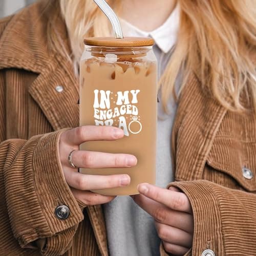 Engagement Gifts: 16 oz Coffee Glass Mug for Women - Funny Newly Engaged Ideas for Singer Merch Fans