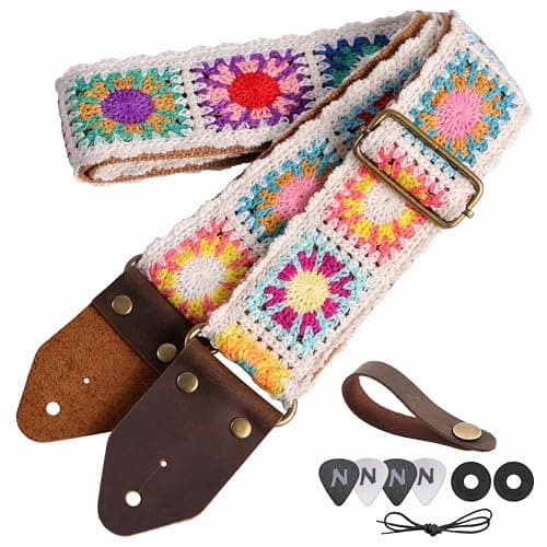 Red Gold Embroidery Nefelibata Jacquard Guitar Strap for Bass, Electric & Acoustic — G#-sunflower White Embroidery