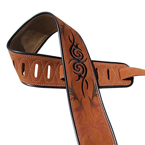 Deluxe Italian Leather Guitar Strap, Super Soft Suede, 2.5" Wide, Adjustable 43.5" to 56"