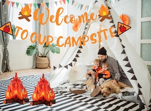 Glitter Camping Banner with 3D Campfire for Bachelorette Party