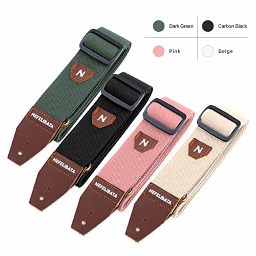 Nefelibata Pick Pocket Guitar Strap, 100% Cotton Leather, Acoustic & Electric