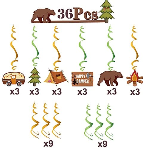 Happy Camper Party Hanging Swirls Decor, Adventure Bears Sign for Kids