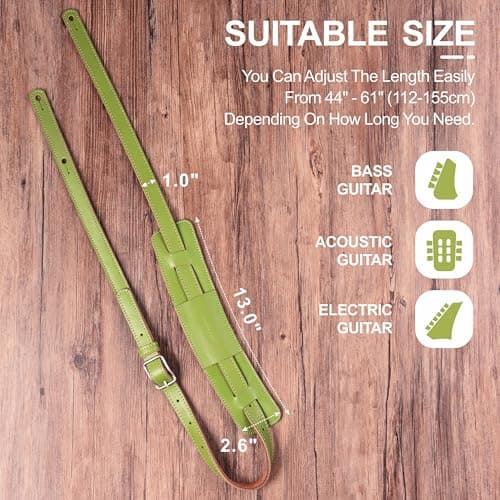 Nefelibata Green Shoulder Pad Guitar/Bass Strap with Bavarian Tumbled Cowhide Lining