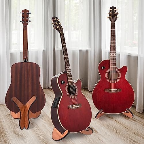 Brown Universal Wooden Floor Guitar Stand with Rubber Edges