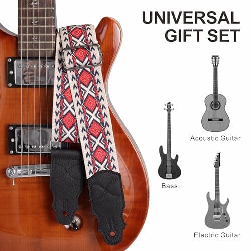 Cowhide Leather Guitar Strap, 2 Inches Wide, 2 Locks & 4 Picks