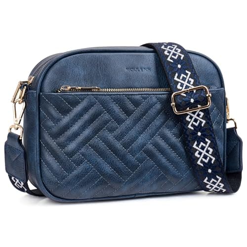 Trendy Quilted Crossbody Bags for Women with Card Slots — Deep Blue