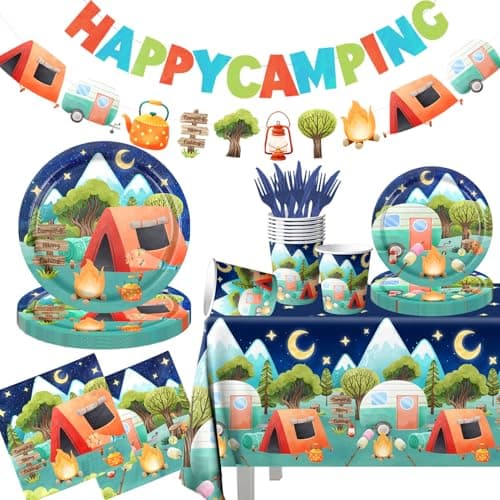 One Happy Camper Camping Birthday Party Decorations & Tableware for 20
