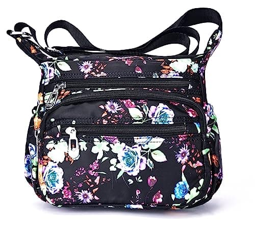 Nawoshow Nylon Floral Multi-Pocket Crossbody Travel Bag for Women — T09-peony Flower