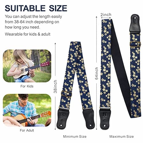 Cotton Guitar Strap for Acoustic Guitar and Ukulele with Accessories
