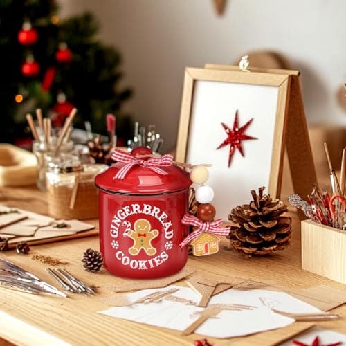 Christmas Ceramic Canister Set with Gingerbread Cookies Tiered Tray Decor for Home Table Centerpiece - Ideal Gift for Hostesses and Home Decor Enthusiasts