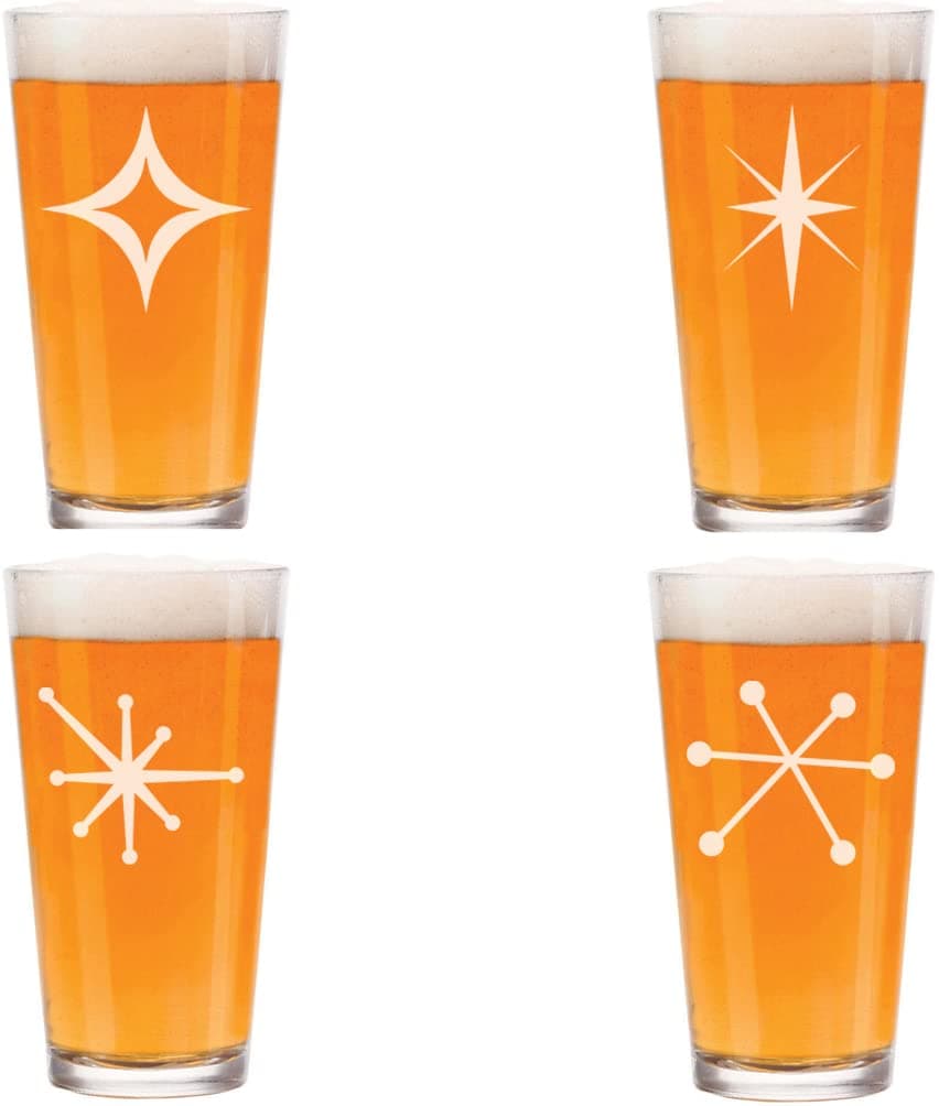 Retro Starbursts Beer Pint Glasses - Set of 4