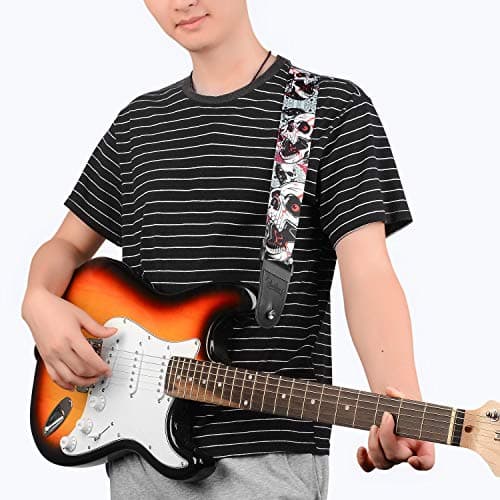 Leather Ends Guitar Strap for Bass, Electric, Acoustic Guitars - Best Gift
