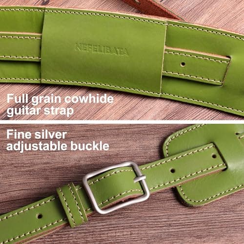 Nefelibata Green Shoulder Pad Guitar/Bass Strap with Bavarian Tumbled Cowhide Lining