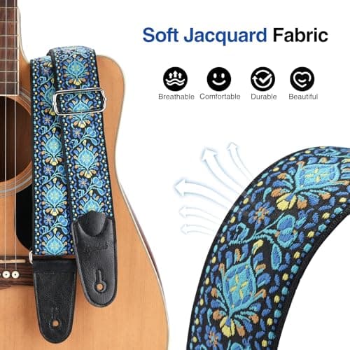 Jacquard Embroidery Bass Strap, 2" Wide Cotton with Leather Ends & Locks
