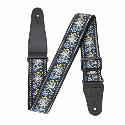 Embroidered Guitar Strap with Locks & Picks - Adjustable, Durable & Comfortable