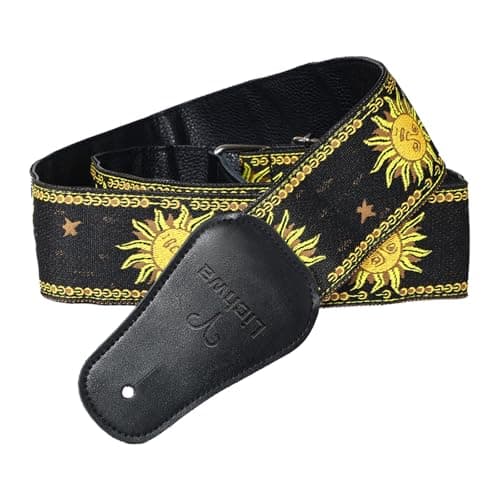 Personalized Dark Black Guitar Strap with Initial and Name Engraving — Sun Yellow