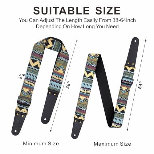 Nefelibata Vintage Cotton Guitar Straps with Cowhide Ends, 2 Locks & 4 Picks