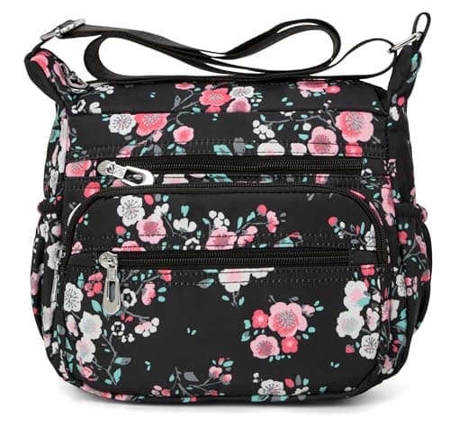 Nawoshow Nylon Floral Multi-Pocket Crossbody Travel Bag for Women — T09-pink Flower