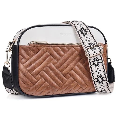 Trendy Quilted Crossbody Bags for Women with Card Slots — Beige With Black Brown