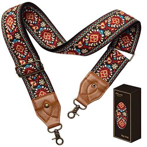 OllarKt 2" Wide Adjustable Leather Bag Strap — Vintage Red Lotus