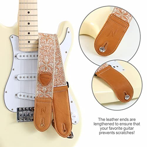 Vintage Embroidered Nefelibata Guitar Strap for Bass, Electric & Acoustic Guitars-Free Bonus Pack