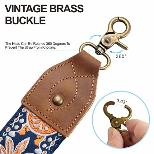 2 Wide Leather Shoulder Strap for Bags, Adjustable Replacement with Embroidered Design