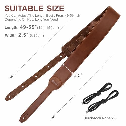 Light Brown Crazy Horse Leather Nefelibata Banjo Strap, Adjustable Double Layer