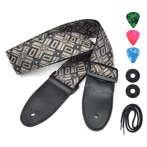 Vintage Classical Pattern CloudMusic Guitar Strap with Leather Ends — Vintage Gray Pattern