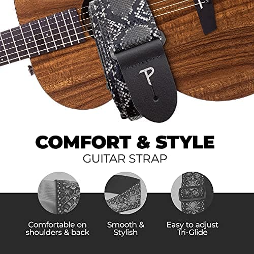 Perri’s Faux Snake Skin Guitar Straps - Jacquard Patterned, Adjustable 40" to 60", Black