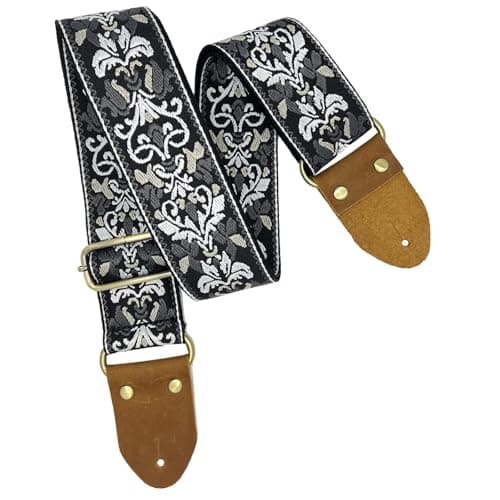 Wild Guitar Strap with Pick Pocket, Genuine Leather, Adjustable — Jt026-dr-07