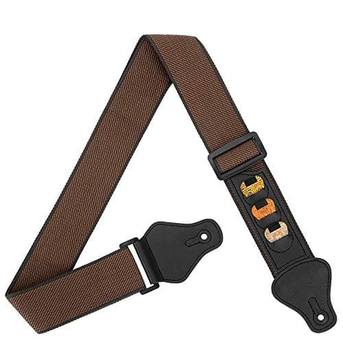 BestSounds Soft Cotton Guitar Straps with 3 Pick Holders — Coffee