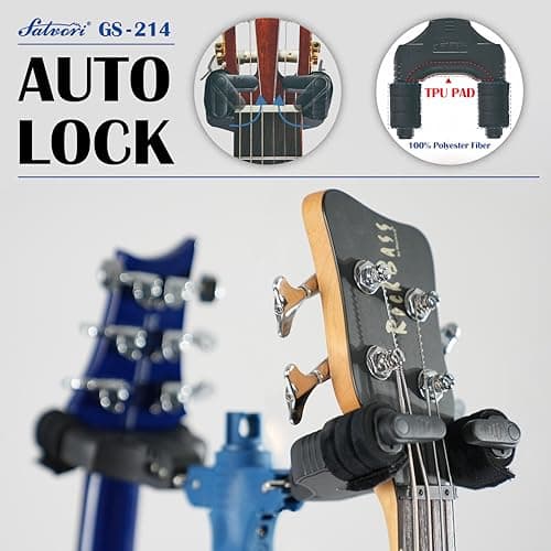 Auto-Lock Quadruple Guitar Stand with Solid Tripod for Acoustic, Electric, Classical Guitars and More