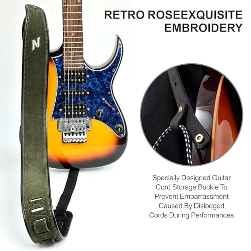 Double Layer Green Guitar Strap for Kids and Adults, with Foam Padding, Suitable for Acoustic, Bass, and Electric Guitars