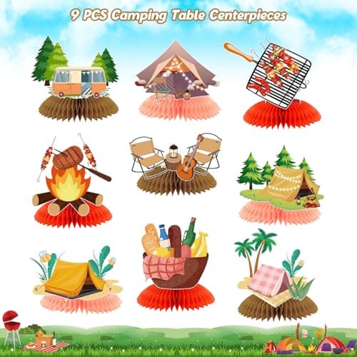Camping Party Honeycomb Centerpieces for Kids Birthday Decorations